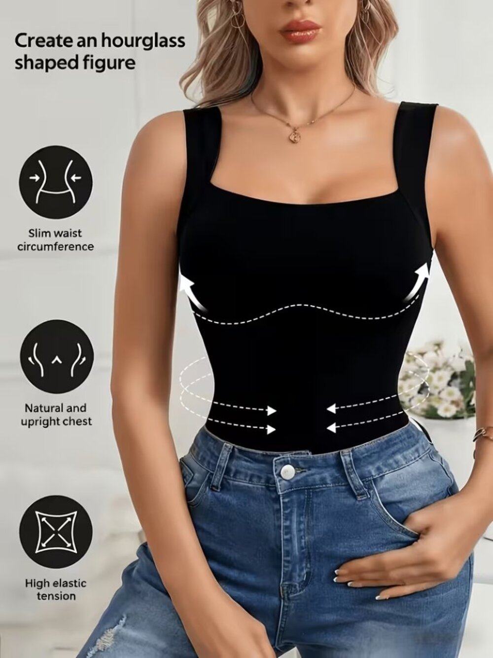 Kittys Boutique Shapewear Tank Womens S Black Tummy Control Padded Cami